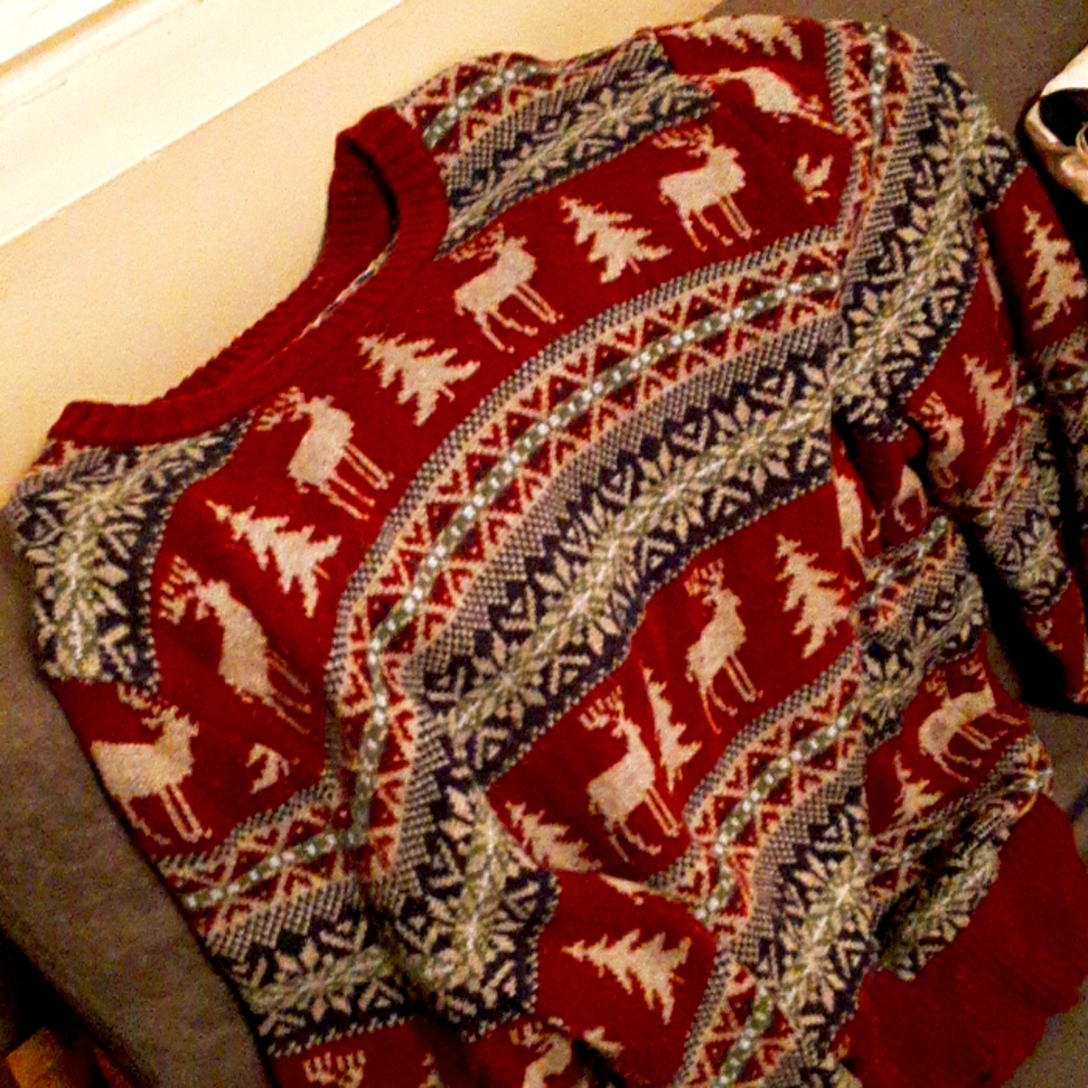 Caribou Tree Burgundy Sweater